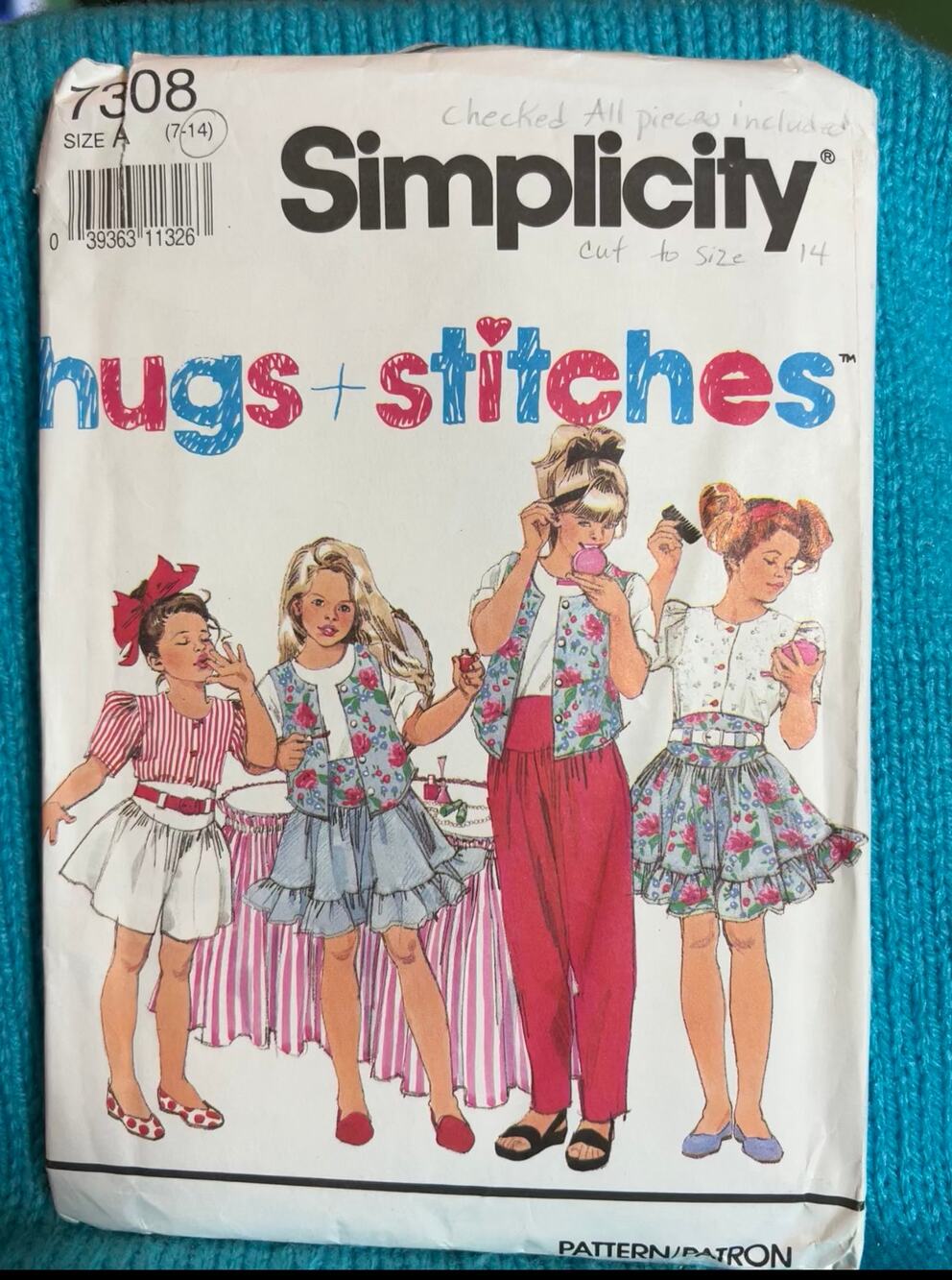 Simplicity Sewing pattern 7308 girls top pant skirt ruffle 1980s